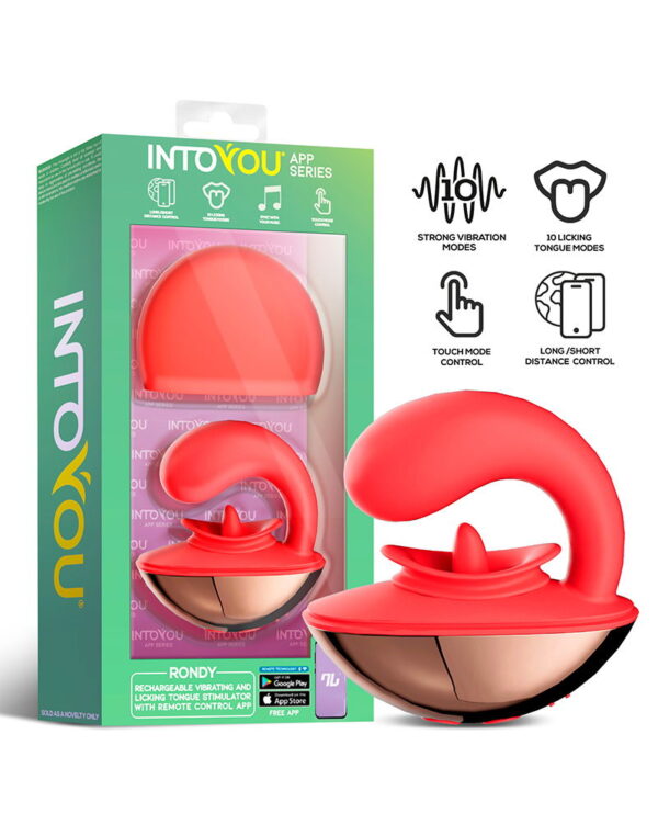 IY - Rondy - Clirotal Vibrator & Lik Tong met App - Rood - Afbeelding 2