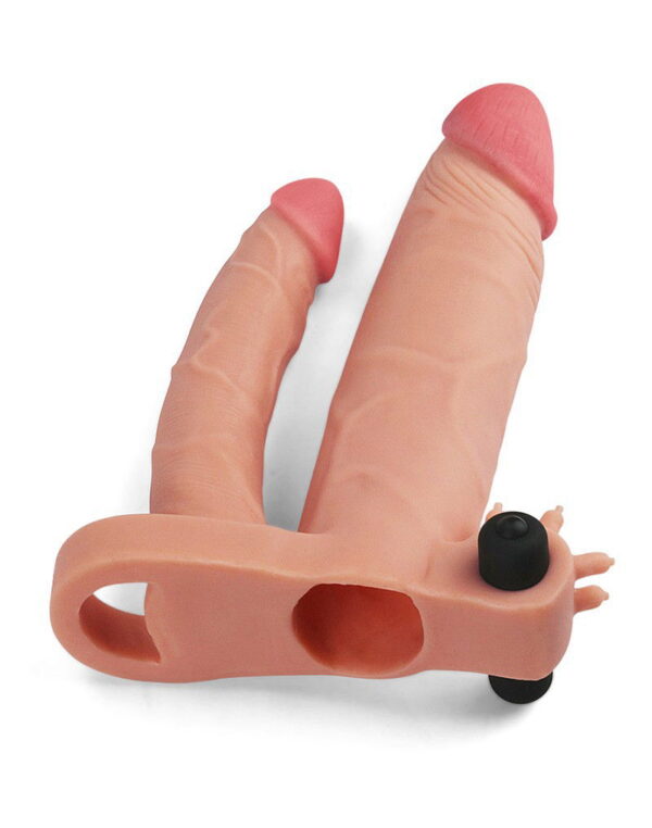 LoveToy - Pleasure X Tender Vibrating Double Penis Sleeve + 5 cm - Nude - Afbeelding 3