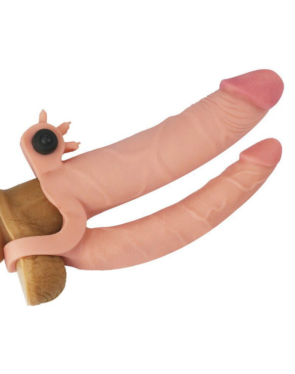 LoveToy - Pleasure X Tender Vibrating Double Penis Sleeve + 5 cm - Nude - Afbeelding 4