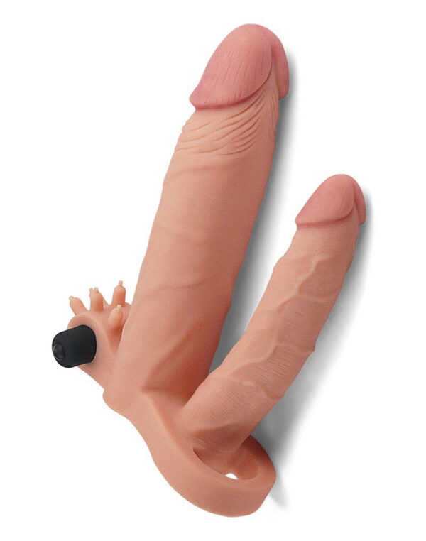 LoveToy - Pleasure X Tender Vibrating Double Penis Sleeve + 5 cm - Nude - Afbeelding 5