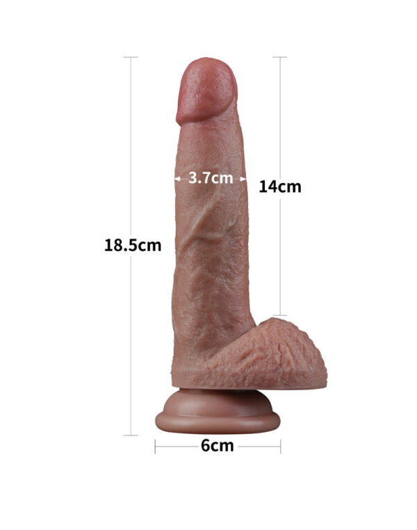 LoveToy - Dubbellaagse siliconen dildo 18,5 cm (Ø 3,7 cm) - Bruin - Afbeelding 10