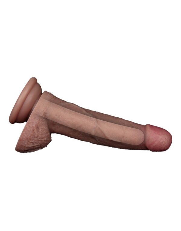 LoveToy - Dubbellaagse siliconen dildo 18,5 cm (Ø 3,7 cm) - Bruin - Afbeelding 11