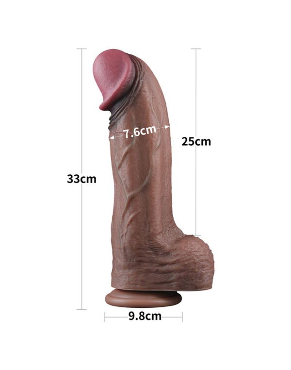 LoveToy - Dubbellaagse siliconen dildo XXL 33 cm (Ø5,5 cm) - Bruin - Afbeelding 12