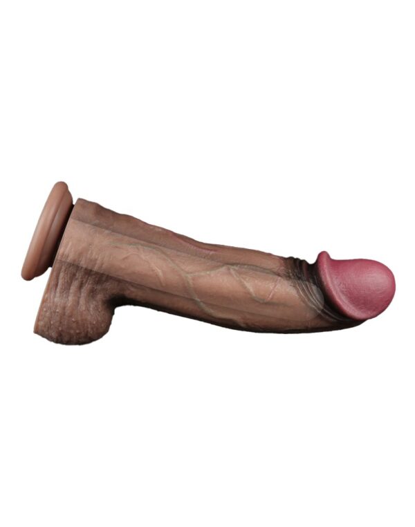 LoveToy - Dubbellaagse siliconen dildo XXL 33 cm (Ø5,5 cm) - Bruin - Afbeelding 8