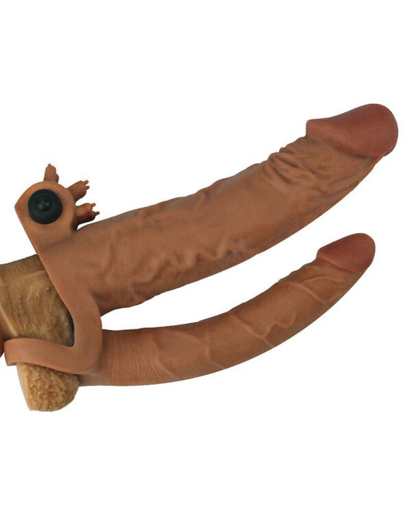 LoveToy - Pleasure X Tender Vibrating Double Penis Sleeve + 5 cm - Bruin - Afbeelding 4