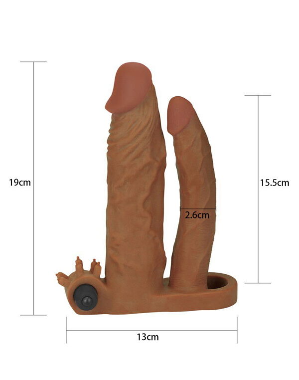 LoveToy - Pleasure X Tender Vibrating Double Penis Sleeve + 5 cm - Bruin - Afbeelding 6