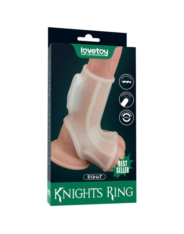 LoveToy - Ridge Knights Ring - Vibrerende Penis Sleeve - Wit - Afbeelding 2