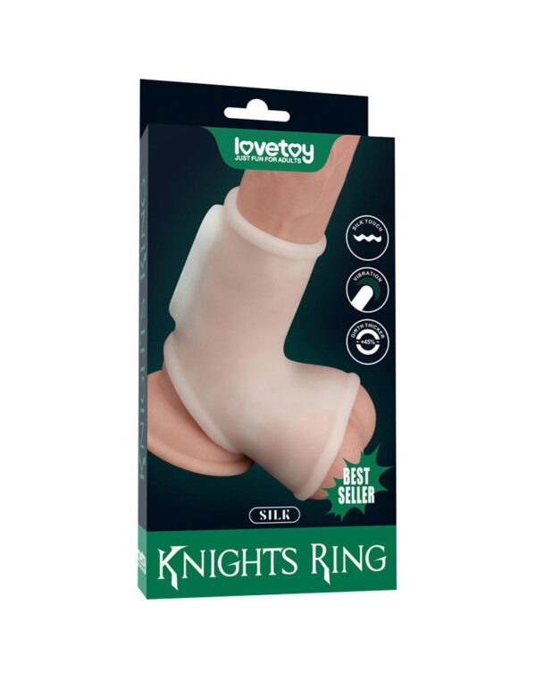 LoveToy - Silk Knights Ring - Vibrerende Penis Sleeve - Wit - Afbeelding 2