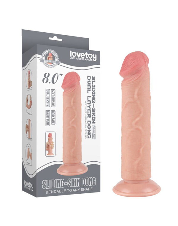 LoveToy - Glijdende Huid Dildo 20 cm (Ø 3.8 cm) - Nude - Afbeelding 2