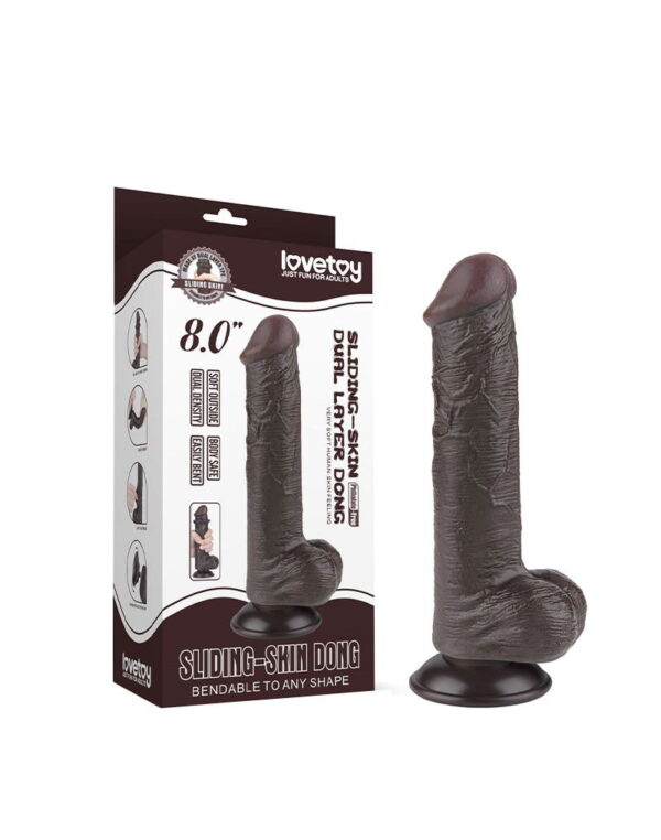 LoveToy - Glijdende Huid Dildo 20,8 cm (Ø 4 cm) - Zwart - Afbeelding 2