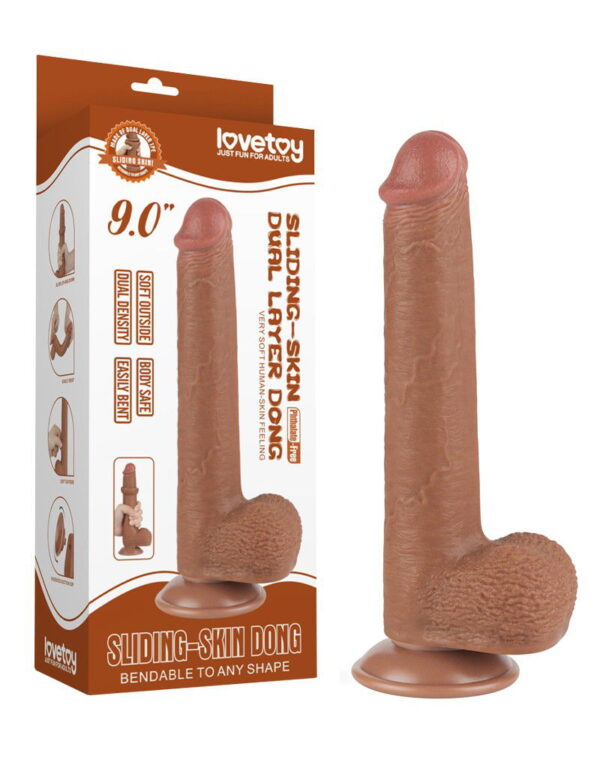 LoveToy - Sliding Skin Dildo 22 cm (Ø 3,7 cm) - Bruin - Afbeelding 2