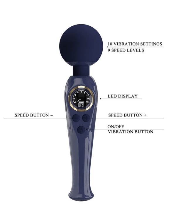 Pretty Love - Skyler - Wand Vibrator met Digitaal LED Display - Donkerblauw - Afbeelding 7