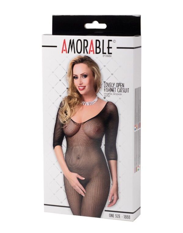 Amorable by Rimba - Open Visnet Catsuit - One Size - Zwart - Afbeelding 2