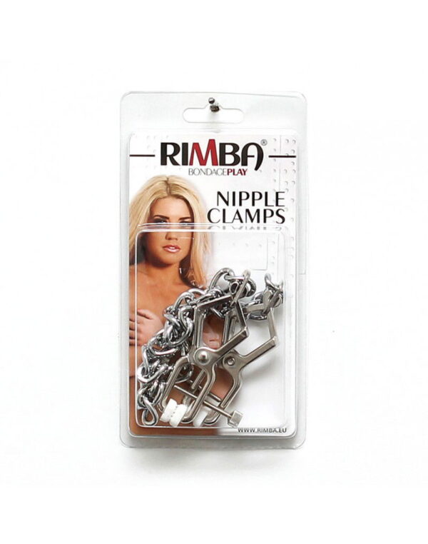 Rimba Bondage Play - Verstelbare Tepelklemmen met Ketting - Zilver - Afbeelding 2