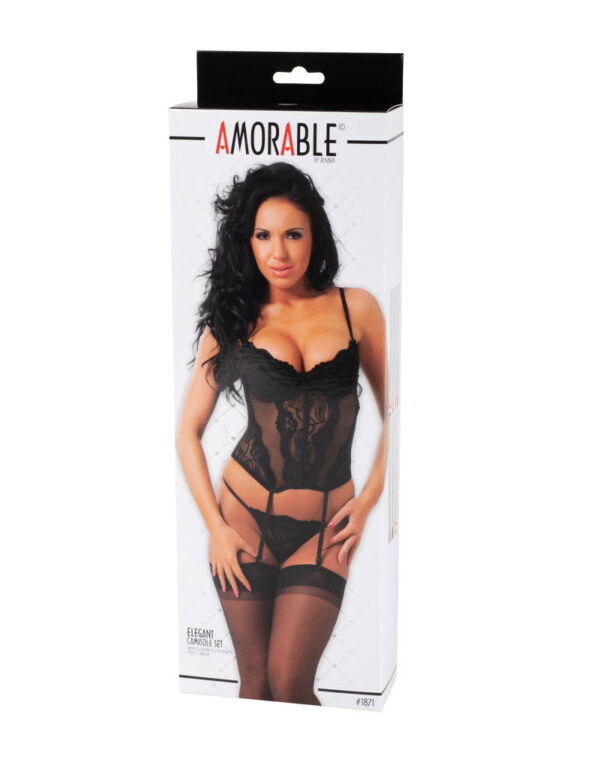 Amorable by Rimba - Camisole met G-string en Kousen - Zwart - Afbeelding 2