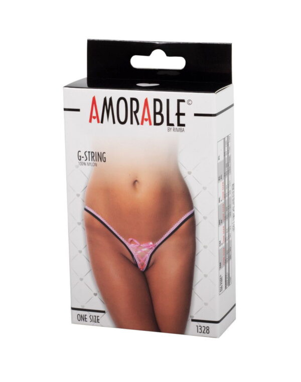 Amorable by Rimba - G-string met veter - One Size - Zwart / Roze - Afbeelding 2