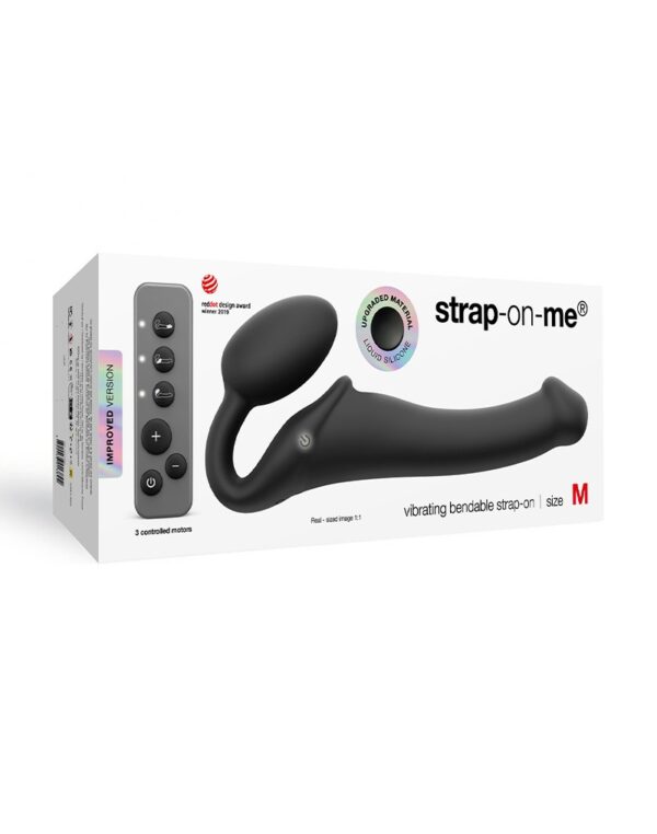 Strap-On-Me - Buigbare Strap-On Vibrator met Afstandsbediening Maat M - Zwart - Afbeelding 2