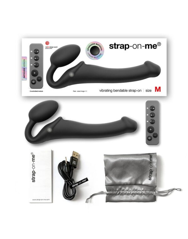 Strap-On-Me - Buigbare Strap-On Vibrator met Afstandsbediening Maat M - Zwart - Afbeelding 5