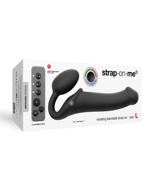 Strap-On-Me - Buigbare Strap-On Vibrator met Afstandsbediening Maat L - Zwart - Afbeelding 2