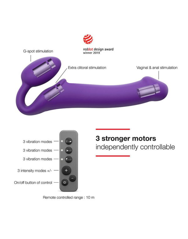 Strap-On-Me - Buigbare Strap-On Vibrator met Afstandsbediening Maat L - Paars - Afbeelding 7