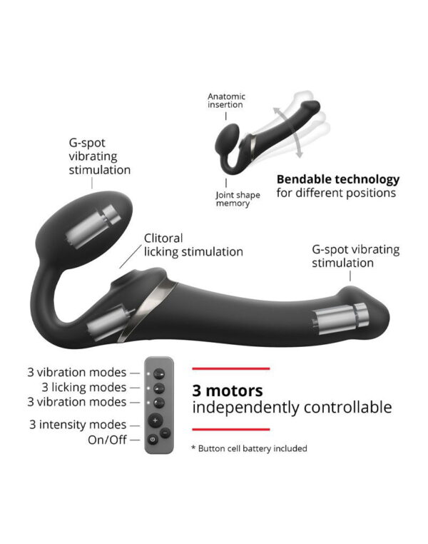 Strap-On-Me - Multi Orgasm - Strap-On Vibrator met Lik Stimulator Maat L - Zwart - Afbeelding 4