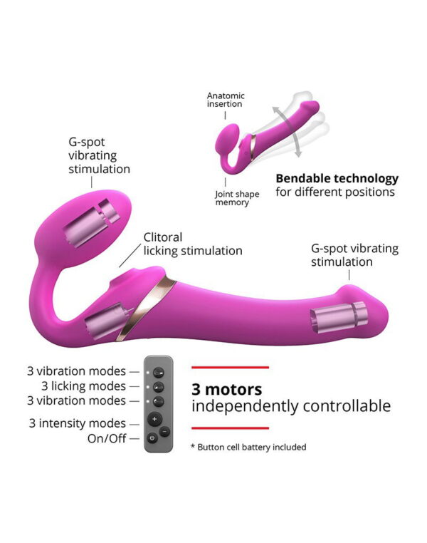 Strap-On-Me - Multi Orgasm - Strap-On Vibrator met Lik Stimulator Maat L - Roze - Afbeelding 4