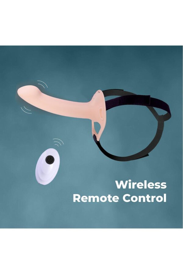NMC 9.5 INCH RECHARGEABLE SILICONE VIBRATION HOLLOW STRAP ON WITH BALL RING FLESH - Afbeelding 3