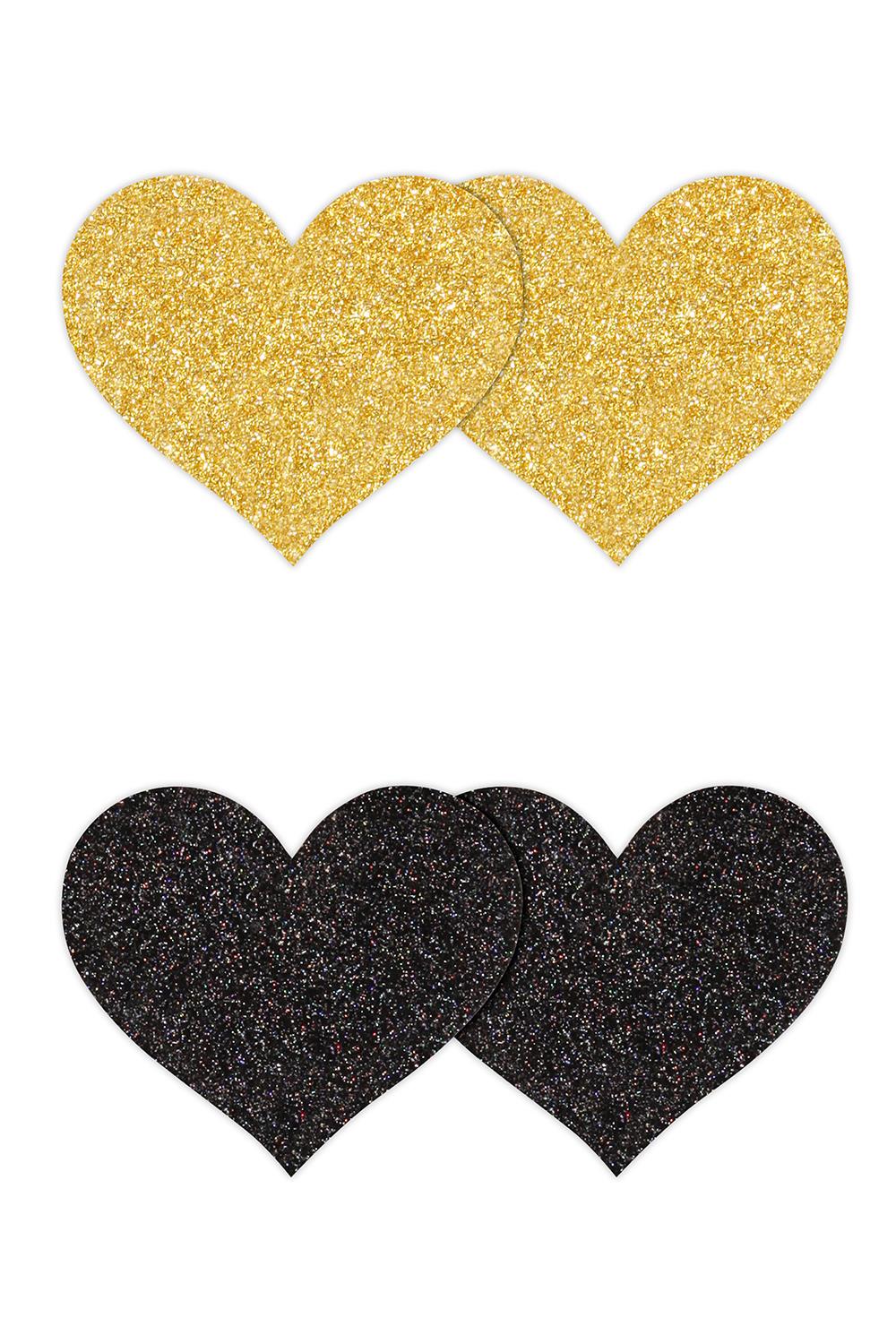 PRETTY PASTIES GLITTER HEARTS BLACK GOLD 2 PAIR - Afbeelding 2