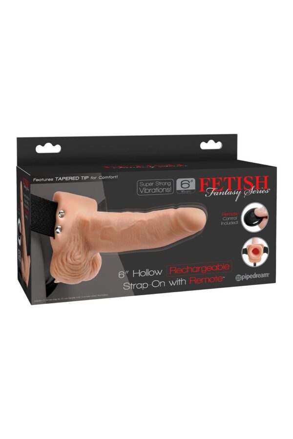 FETISH FANTASY SERIES 6 INCH HOLLOW STRAP-ON WITH REMOTE LIGHT