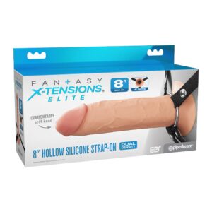 FANTASY X-TENSIONS ELITE 8 INCH SILICONE HOLLOW STRAP-ON - DUAL DENSITY - LIGHT
