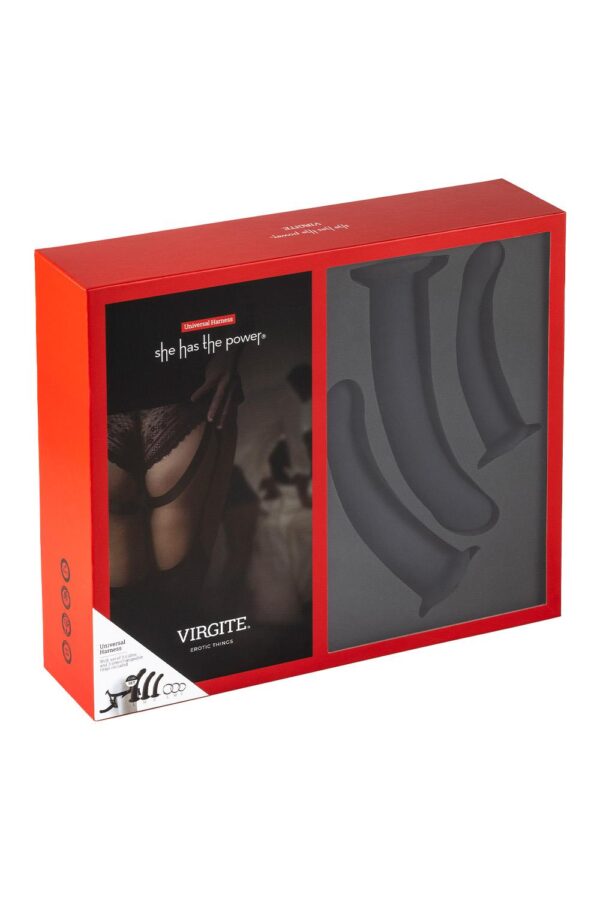 VIRGITE  UNIVERSAL HARNESS WITH BLACK DILDO SET SIZES S M L BLACK